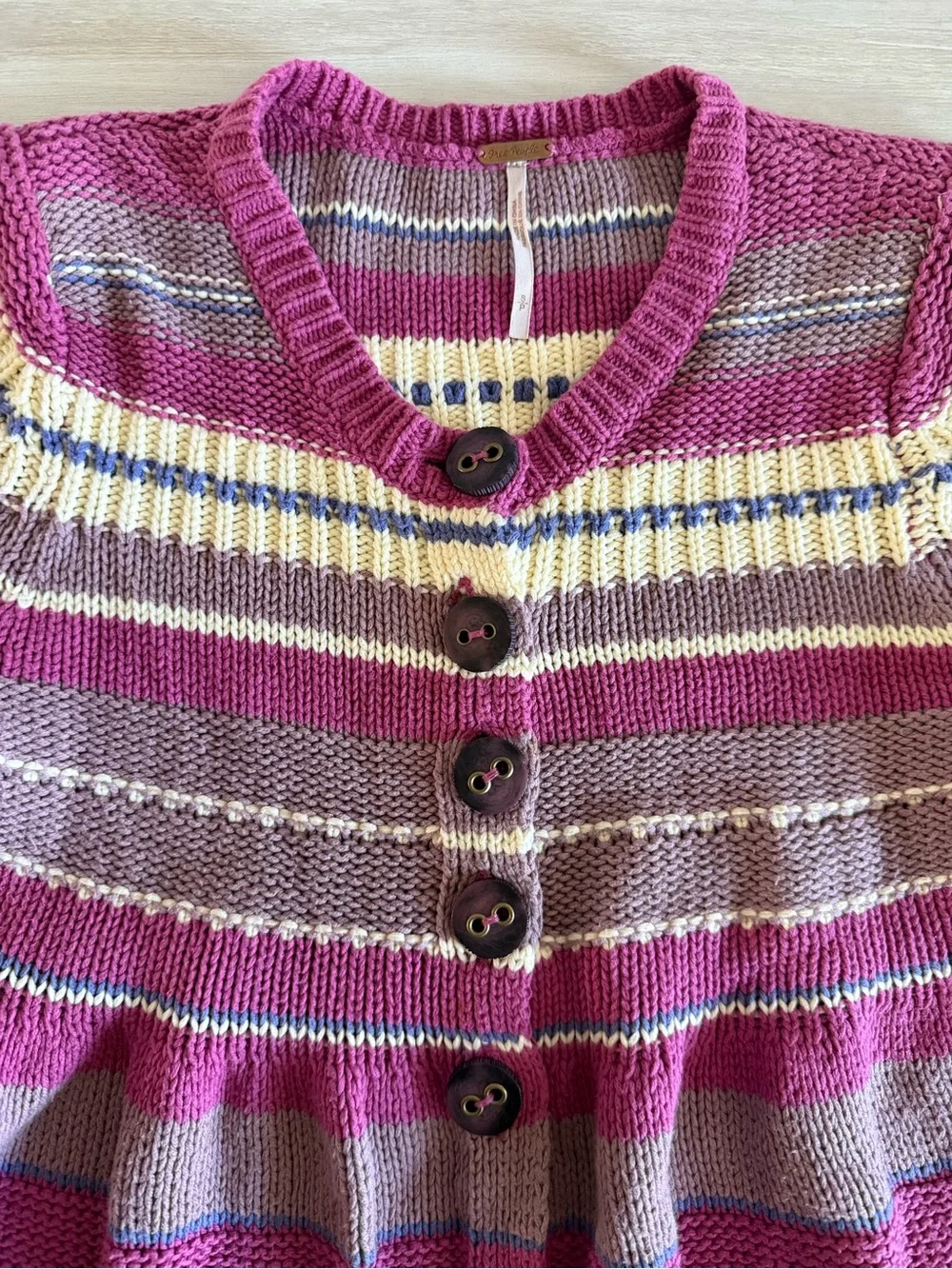Free People Babydoll Striped Button Cardigan Pink Small EUC